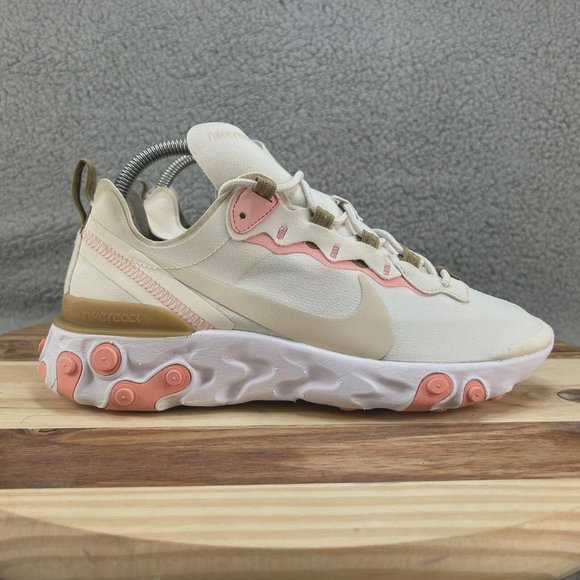 Nike Shoes - Nike React Element 55 Women Size 8.5 Cream White Pink Running Shoes Sneakers
